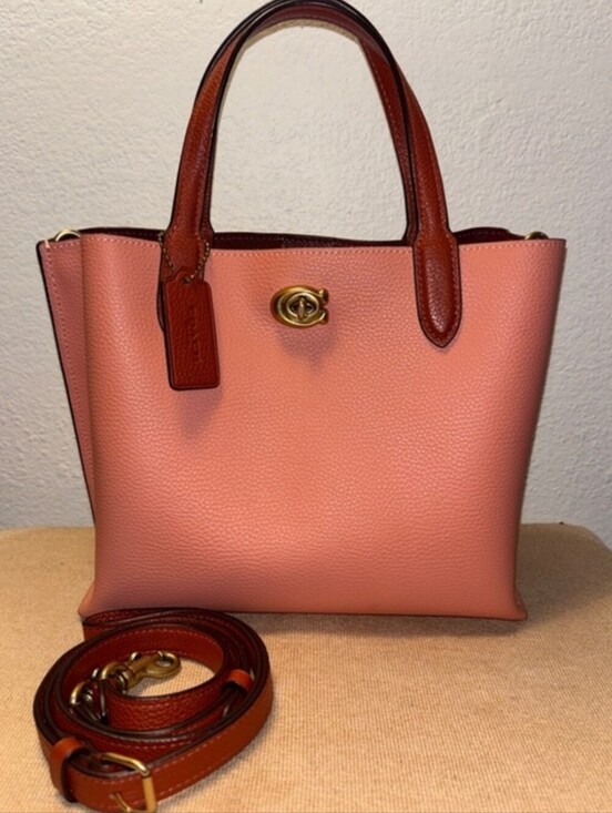 Coach Handbags - Coach Willow Tote 24 Colorblock Pink & Saddle Pebble Leather Crossbody Satchel